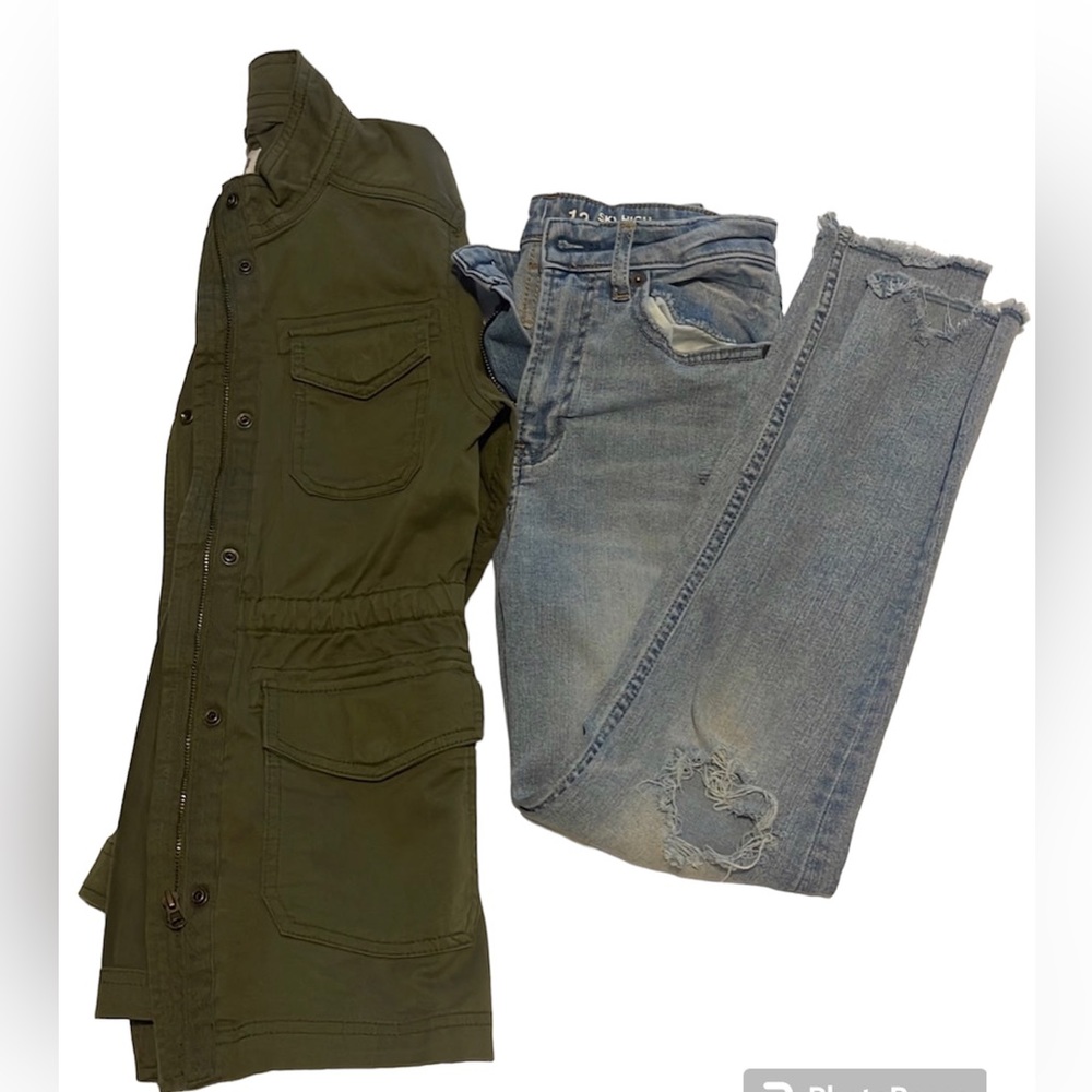 Brand New! Girls Gap Khaki Green Utility Jacket Coat & Like New Jeans BUNDLE!